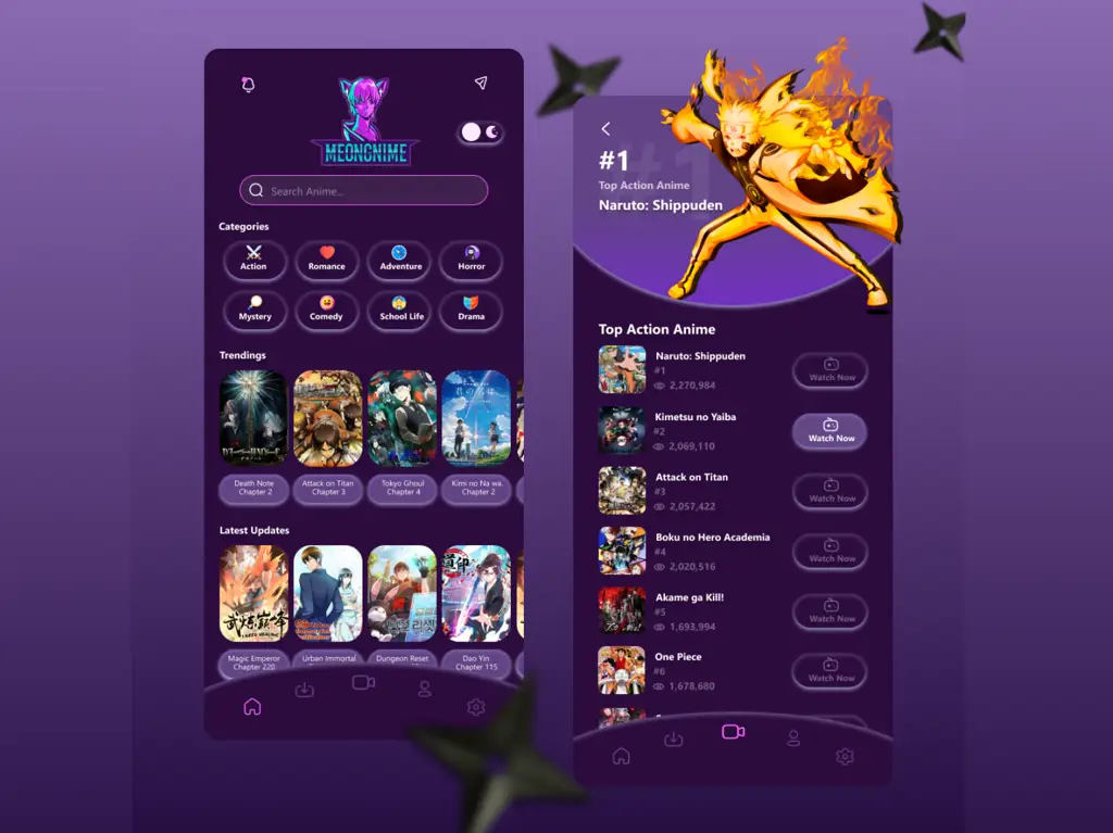 Aplikasi Streaming Anime Antarmuka aplikasi streaming anime