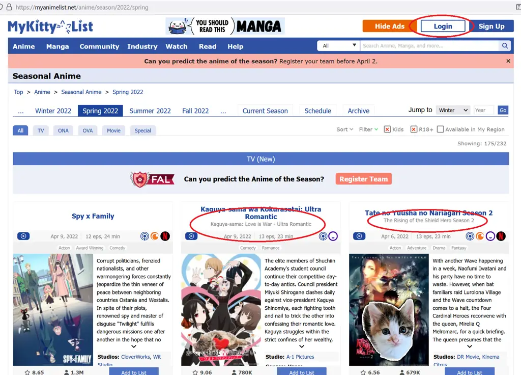 Antarmuka MyAnimeList Gambar antarmuka situs MyAnimeList