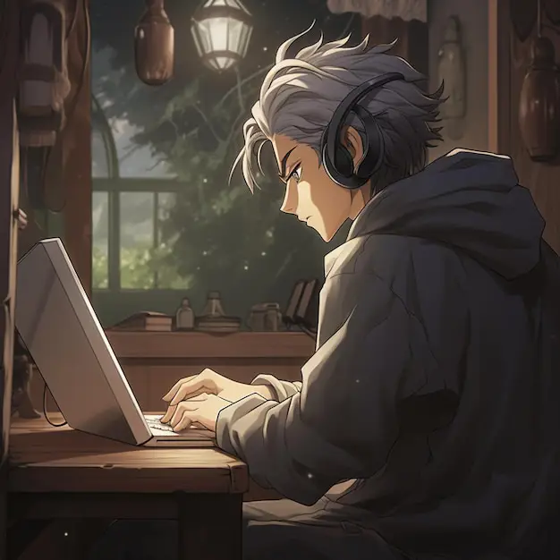 Menikmati Anime Seseorang menonton anime di laptop