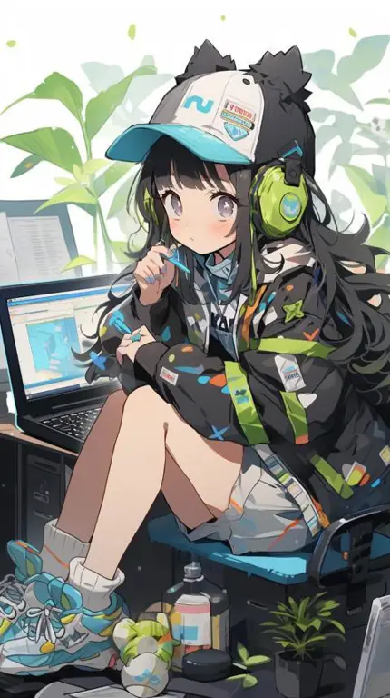 Menikmati Anime dengan Jadwal yang Teratur Gadis anime menonton anime di laptop