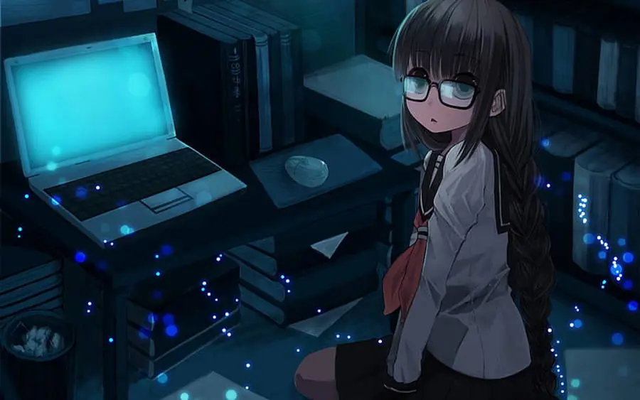 Menikmati Anime Gambar seseorang menonton anime di laptop